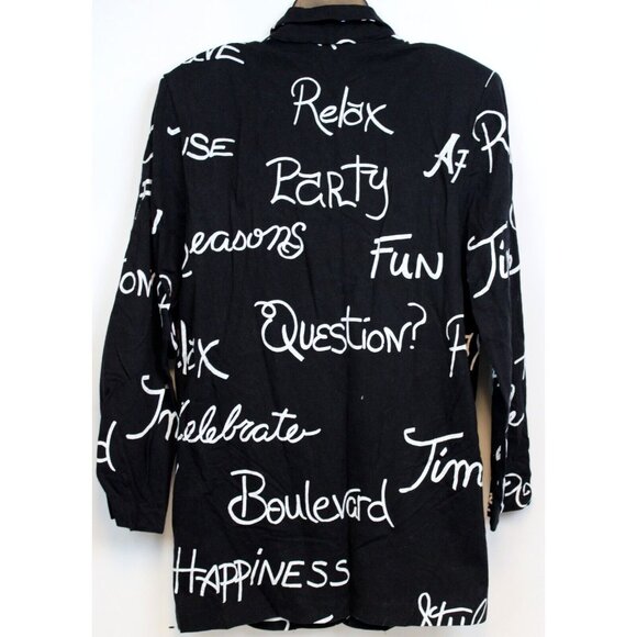 VG 80s Styles to Go Black Long Blazer sz 10 Cursive Word Print Party Whimsical - Picture 5 of 10
